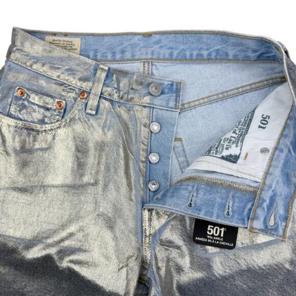 NWT LEVI'S Premium 501 90s Ankle Straight Jeans Size 25 Coated Optical Illusion - Picture 6 of 11
